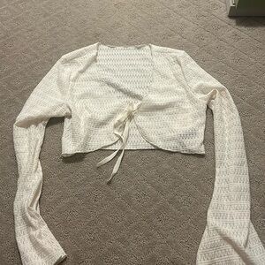 Brandy Melville Greta White Tie Front Long Sleeve Top